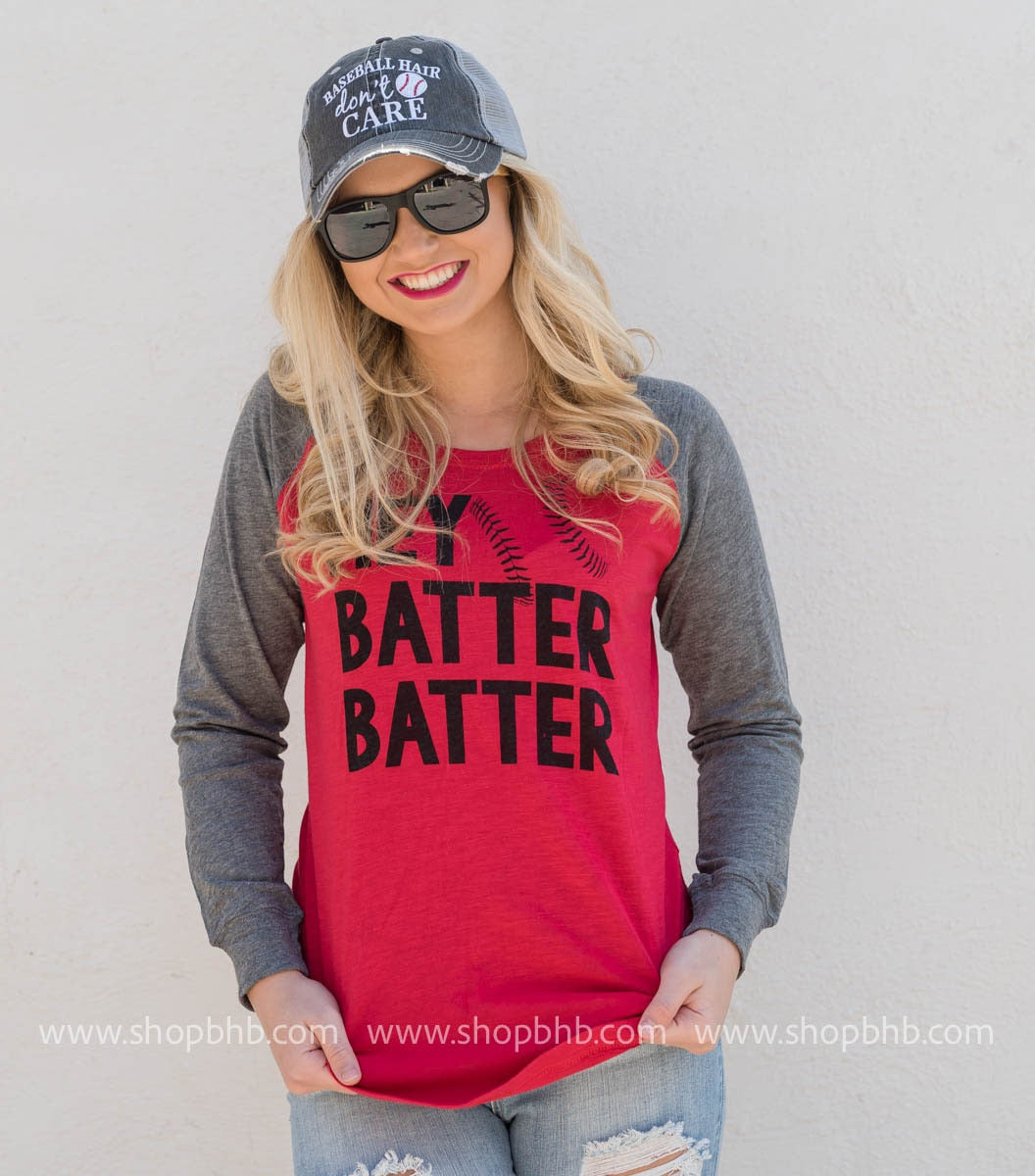 Hey Batter Batter Baseball Long Sleeve - BAD HABIT BOUTIQUE 