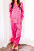 Rose 2Pcs Leopard Satin Long Sleeve Pajamas Set