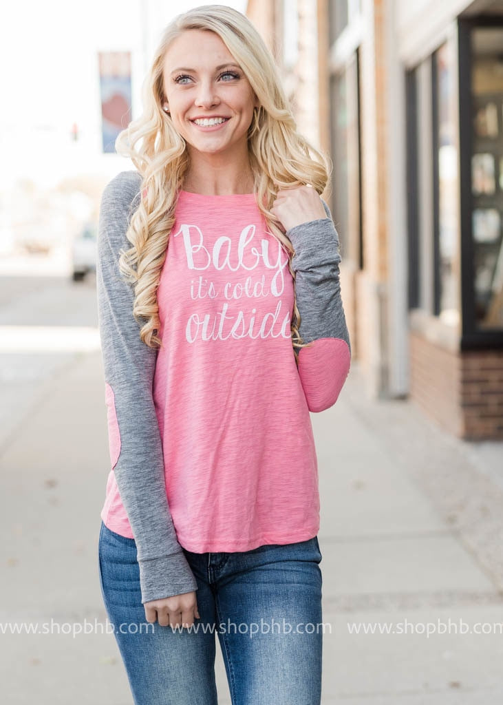 Pink Baby its Cold Out Baseball Top - BAD HABIT BOUTIQUE 