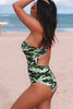 Green Asymmetric One Shoulder Camouflage One-Piece Swimwear