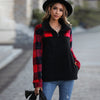 Zipper Front Colorblock Plaid Pullover Sweatshirt