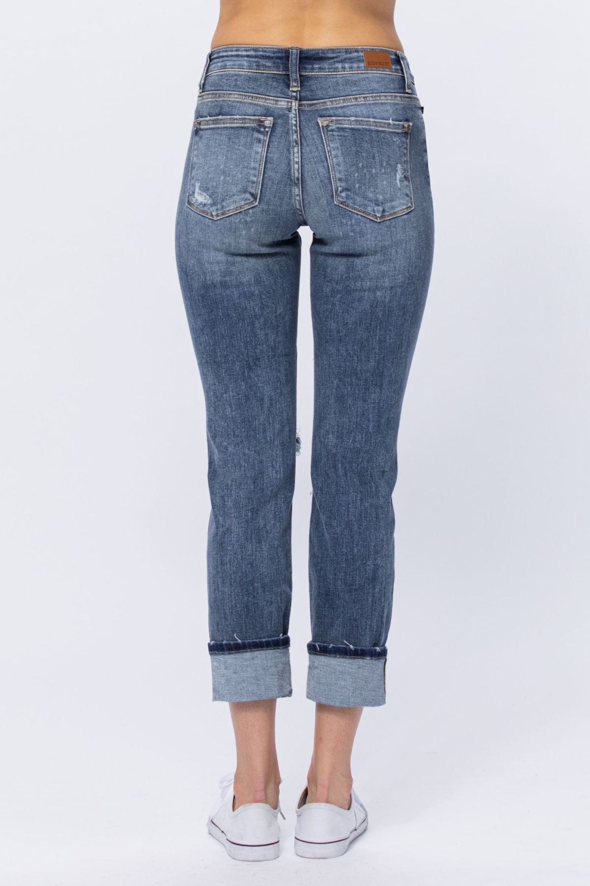 Judy Blue Full Size Mid-Rise Bleach Splash Boyfriend Jeans