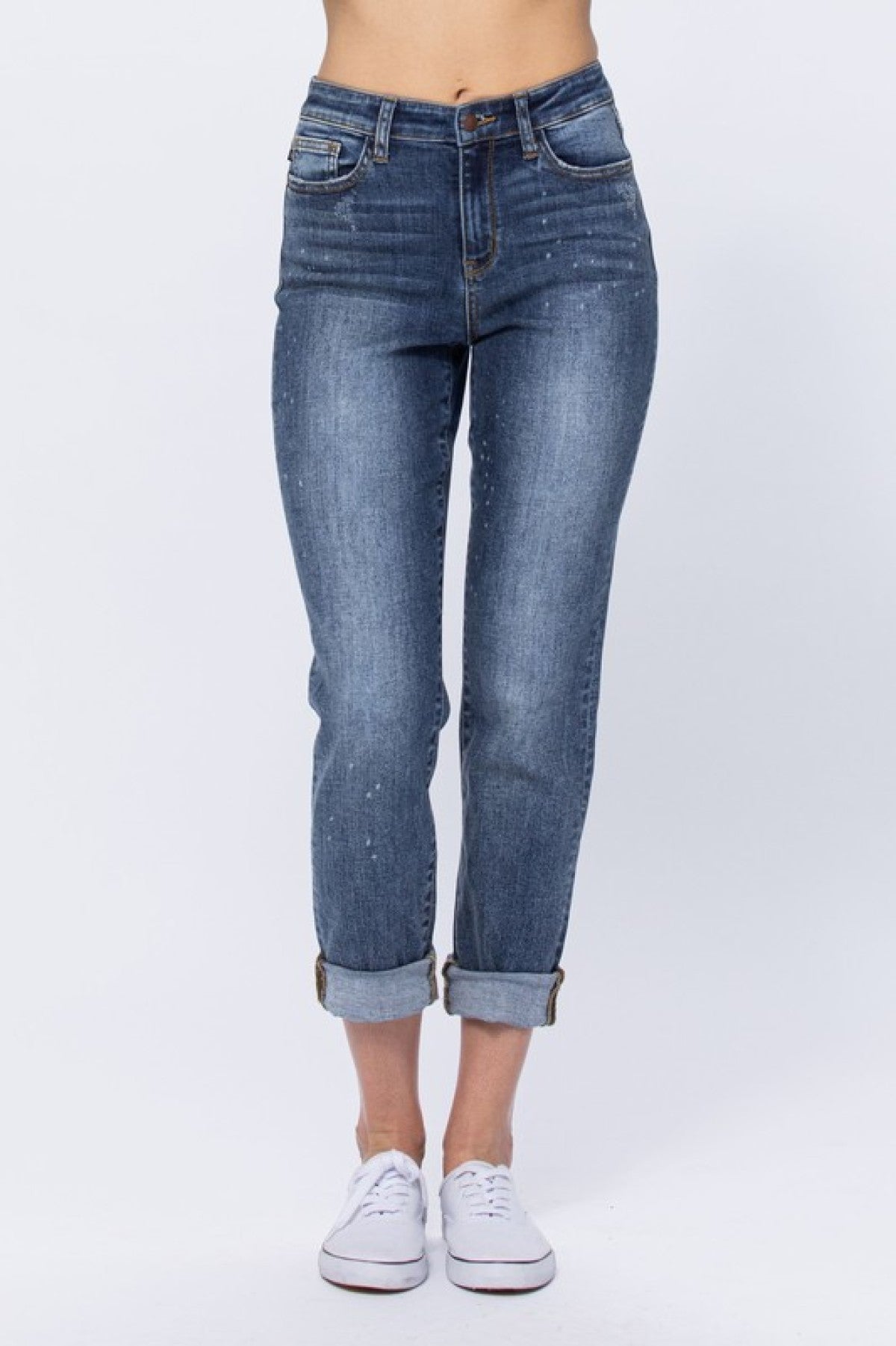 Judy Blue "Skyline" High Rise Bleach Splash Boyfriend Jeans