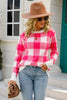 Crew Neck Long Sleeve Plaid Knit Sweater