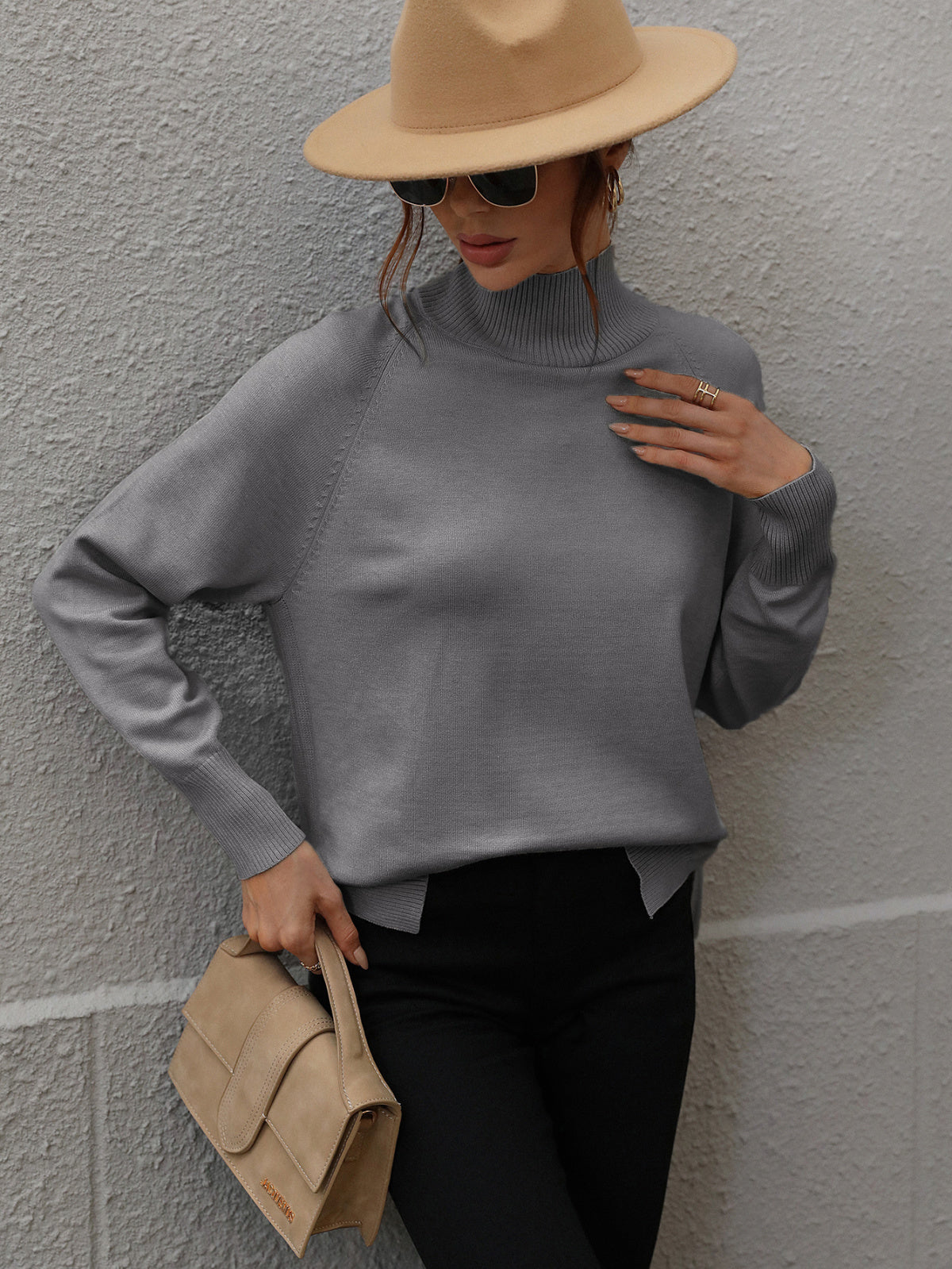 Turtleneck Long Sleeve Solid Color Sweater