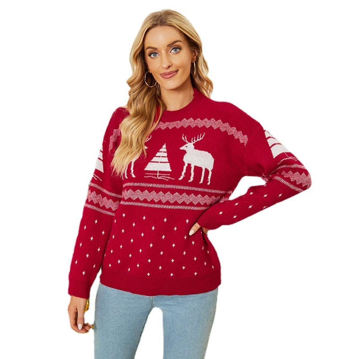 Christmas Jacquard Crew Neck Knitted Pullover Sweaters