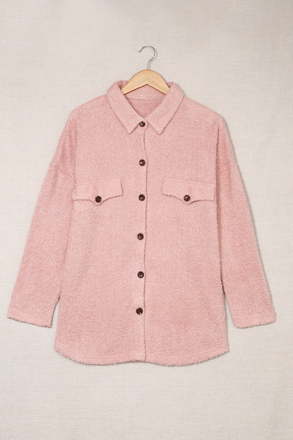 Plush Button Down Pocketed Shirt Jacket