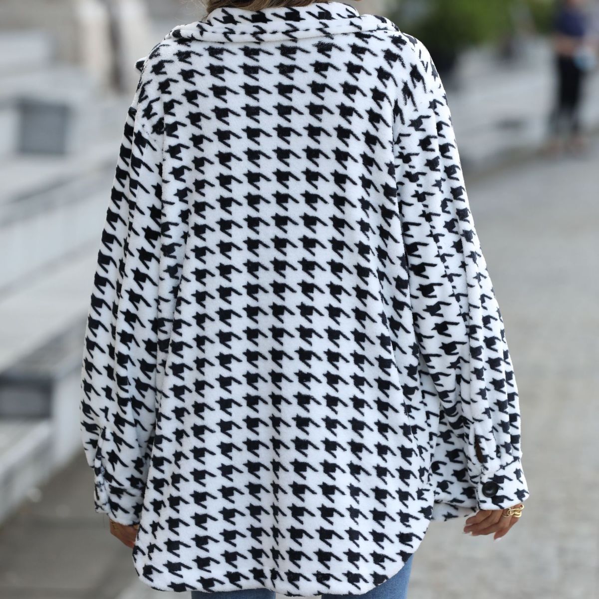 Single-Breasted Houndstooth Print Jacket