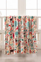 Multicolor Pompom Trim Christmas Pattern Fleece Blanket 127*152Cm