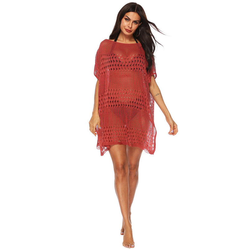Solid Color Openwork Slit Beach Cover Up
