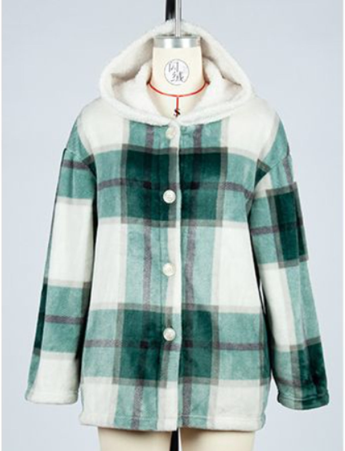 Fuzzy Hooded Plaid Fleece Jacket