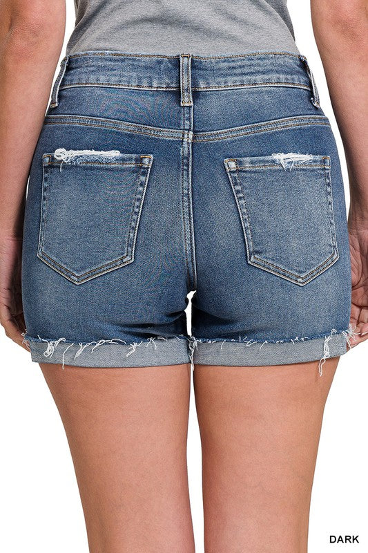 Distressed Cuffed Denim Shorts