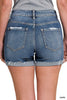 Distressed Cuffed Denim Shorts