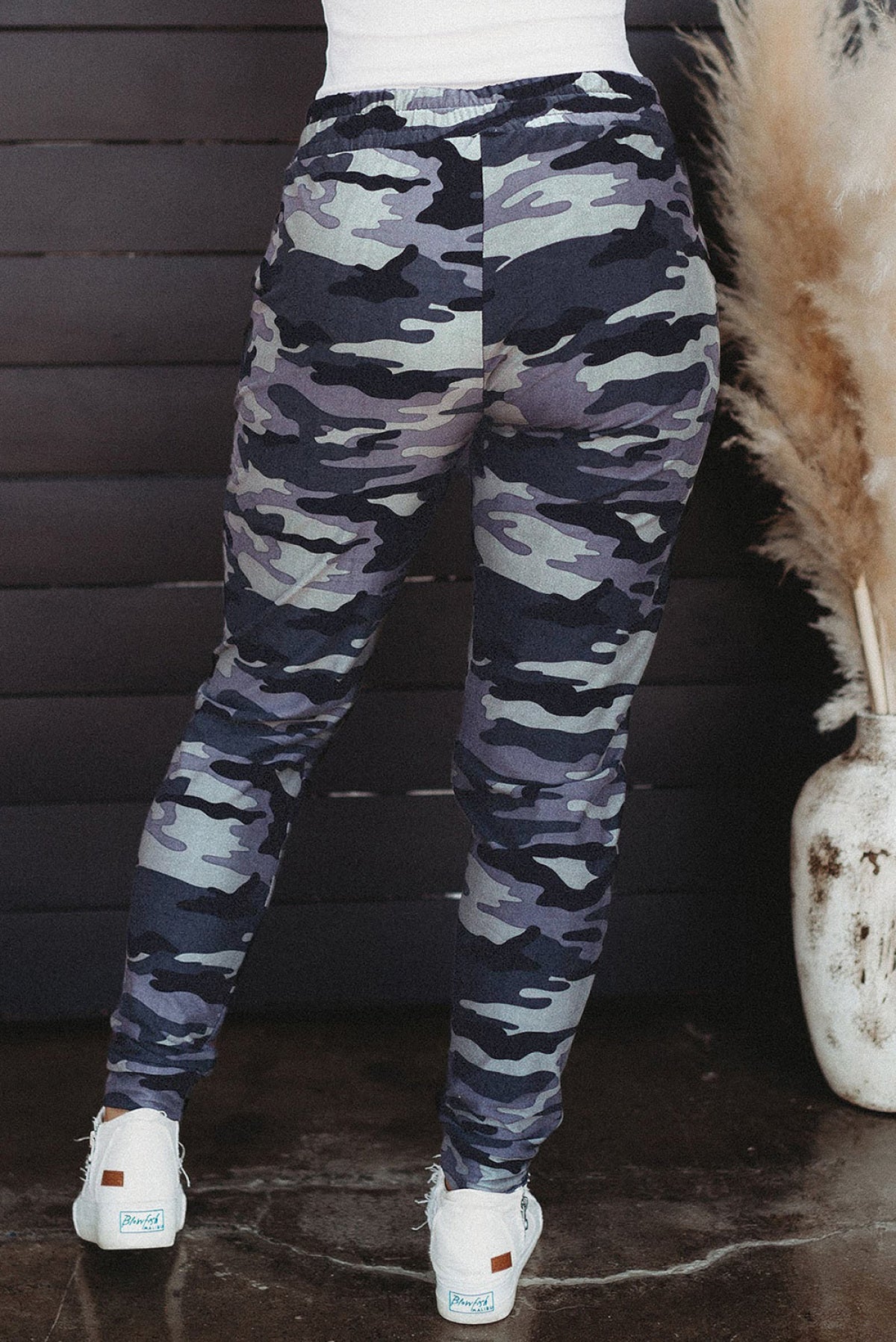 Black Camo Print Elastic Waist Drawstring Casual Joggers