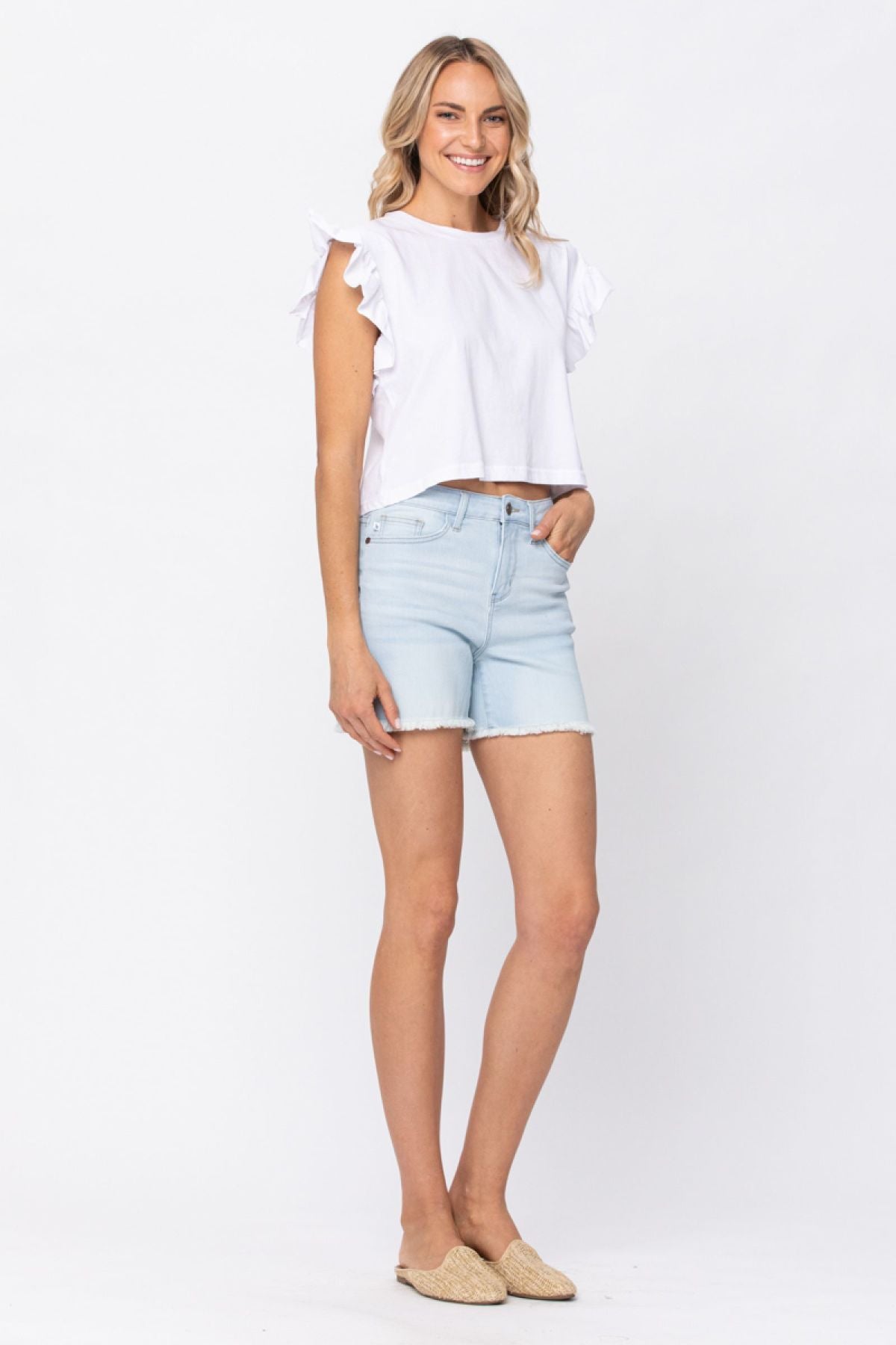 Judy Blue High Waist Bleach Light Cut Off Denim Shorts