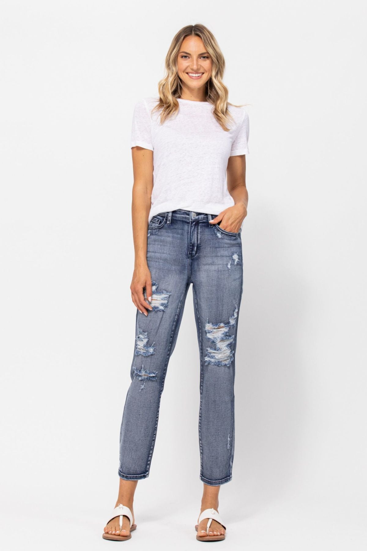 Judy Blue Mid-Rise Destroyed Boyfriend Jeans