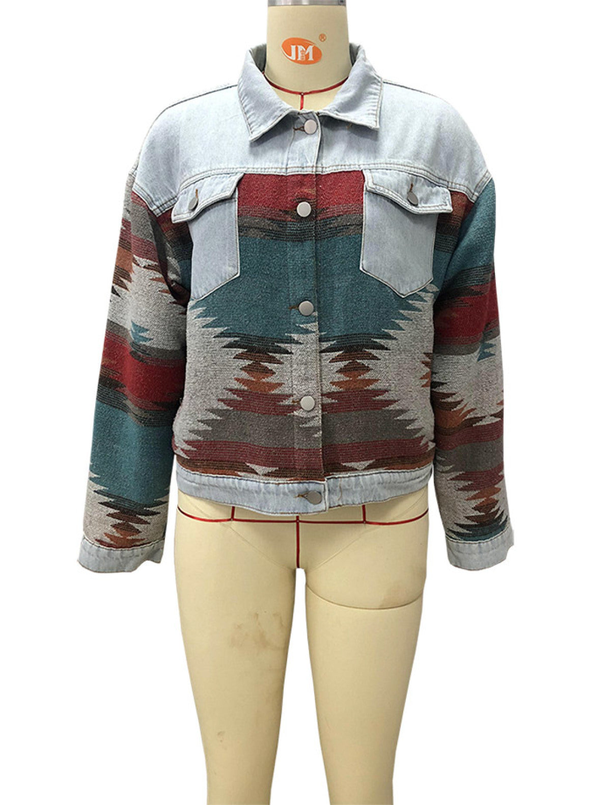 Retro Long-Sleeved Colorblock Denim Jackets With Pocket