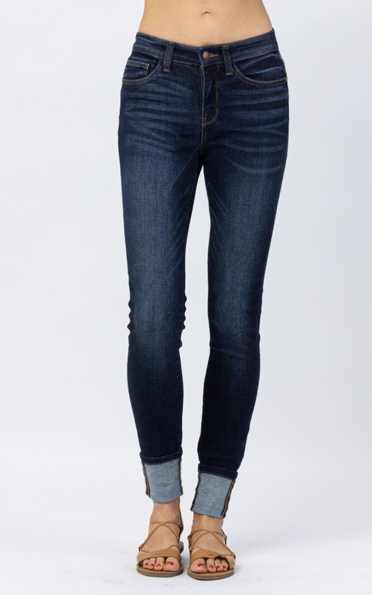 Judy Blue Dark Blue Cuffed Skinny Jeans