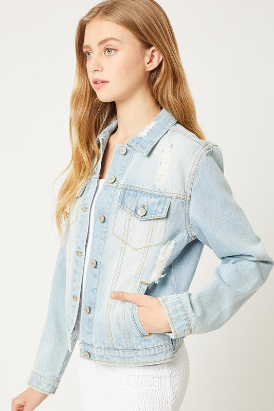 Vintage Inspired Ripped Cotton Crop Denim Jacket