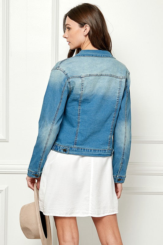 Ombre Wash Cropped Denim Jacket