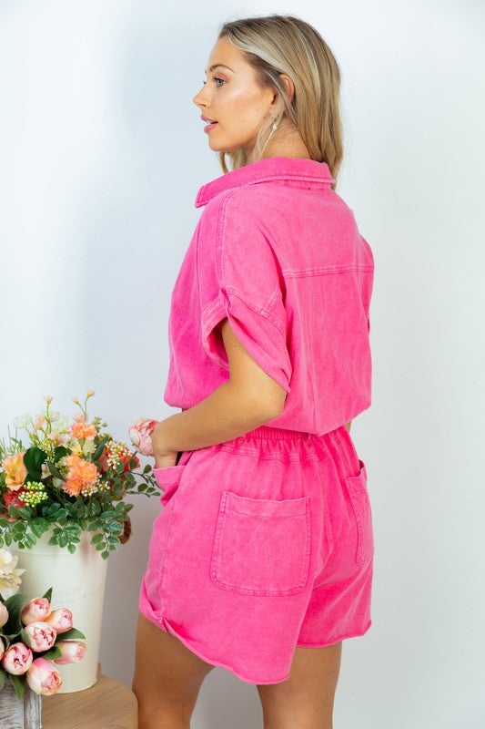 HOT PINK Romper w/ Pocket