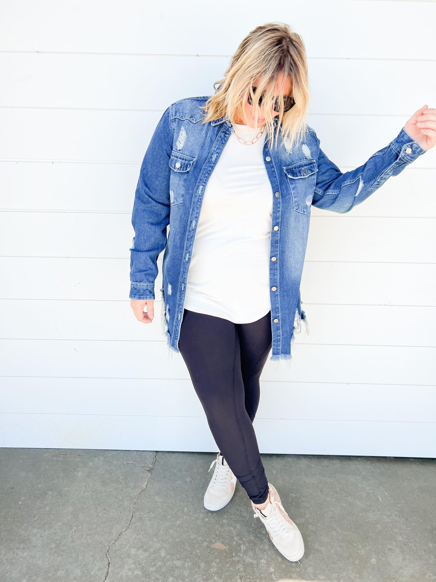 distressed denim shirt jacket