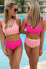 Striped Print U Neck Mid Waist Bikini Swimsuit