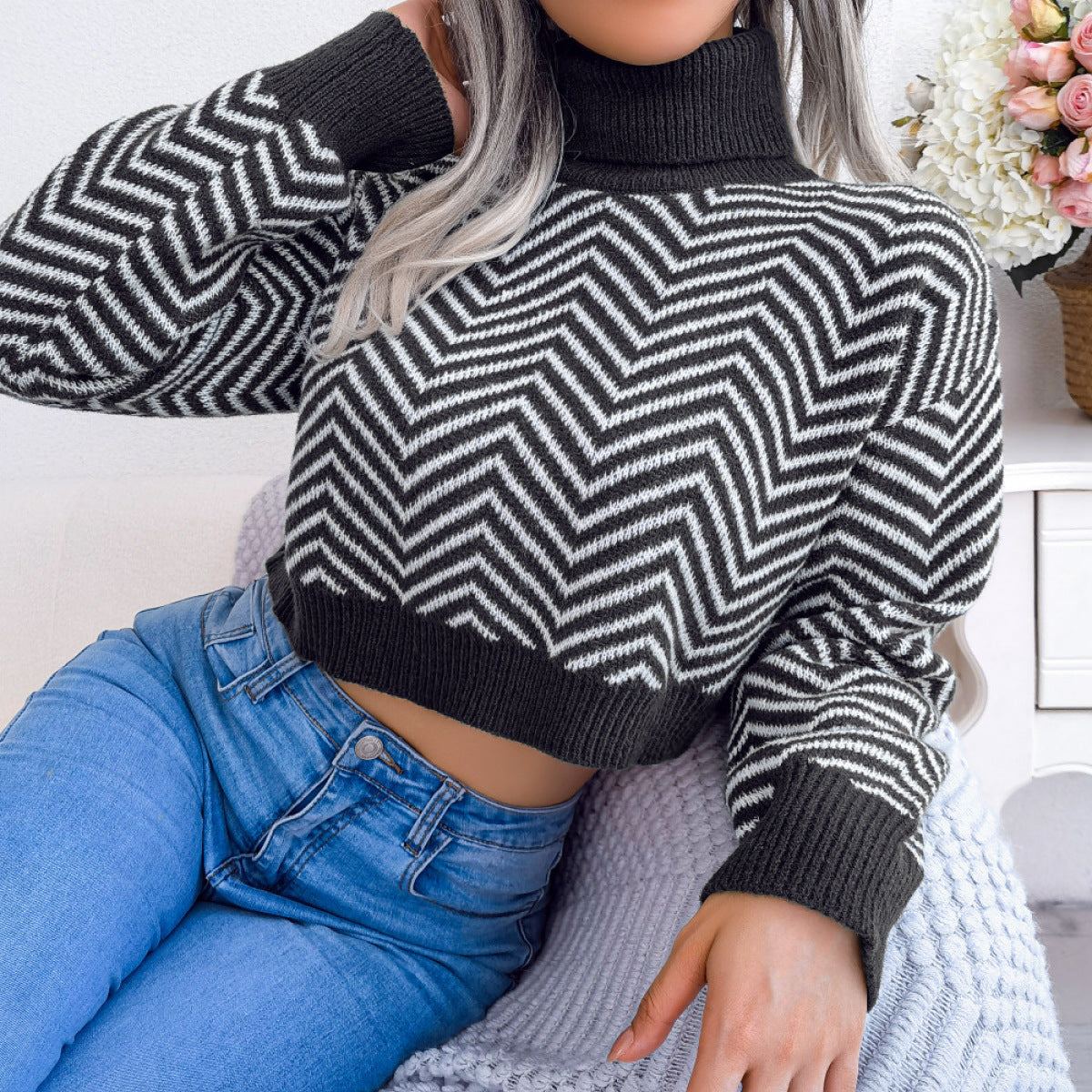 black white chevron sweater 