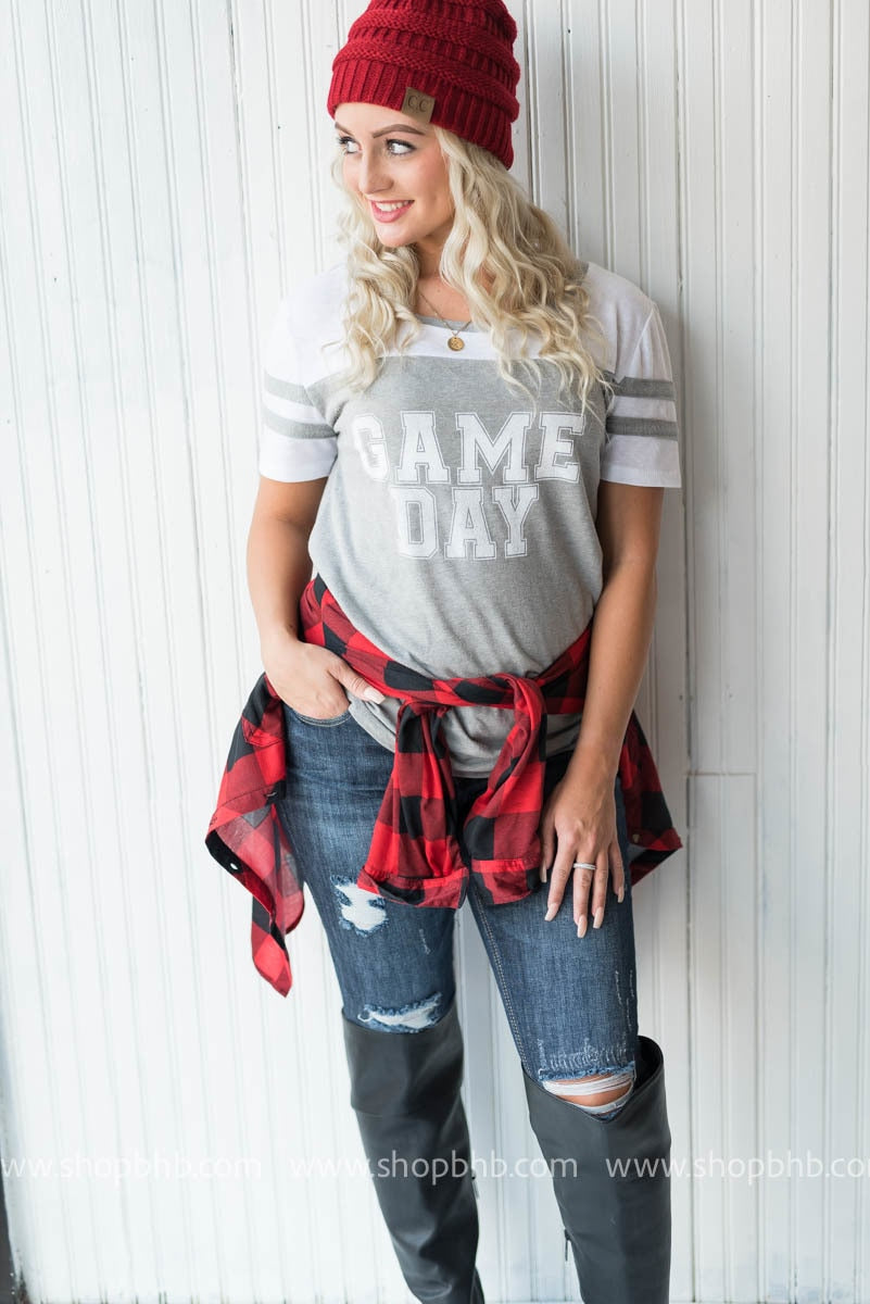 Game Day Baseball Tee - grey - BAD HABIT BOUTIQUE 