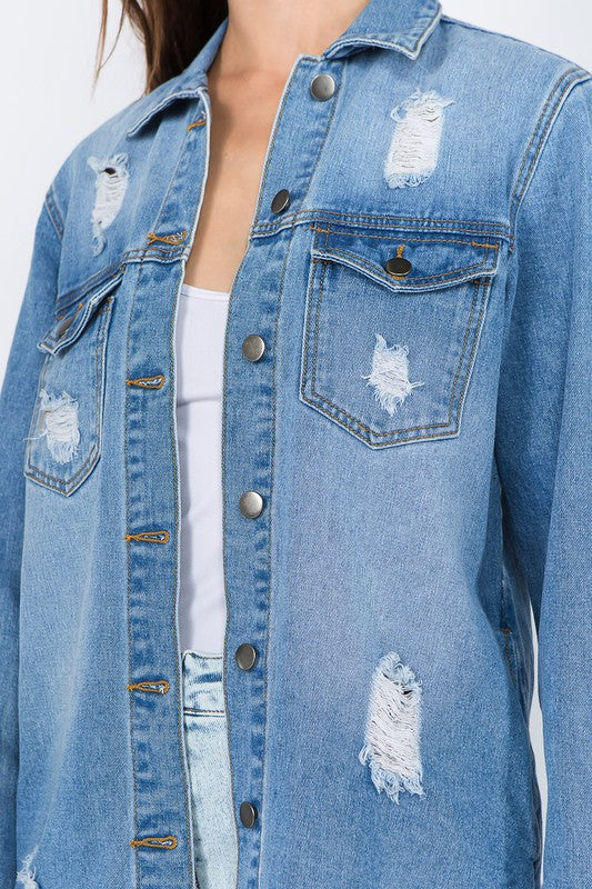 Distressed Denim Shirt Jacket - Final Sale*