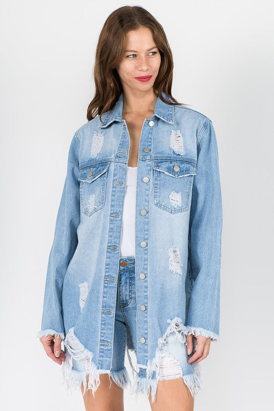 Light Blue Distressed Denim Shirt - Final Sale