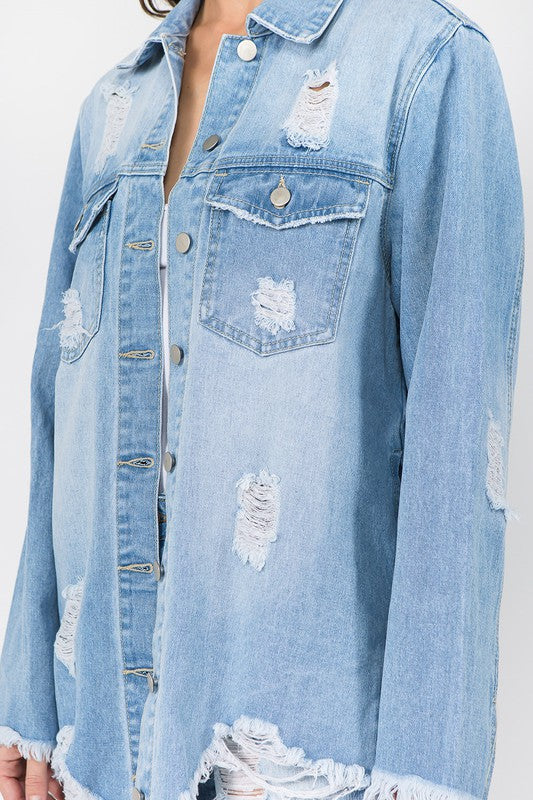 Light Blue Distressed Denim Shirt - Final Sale