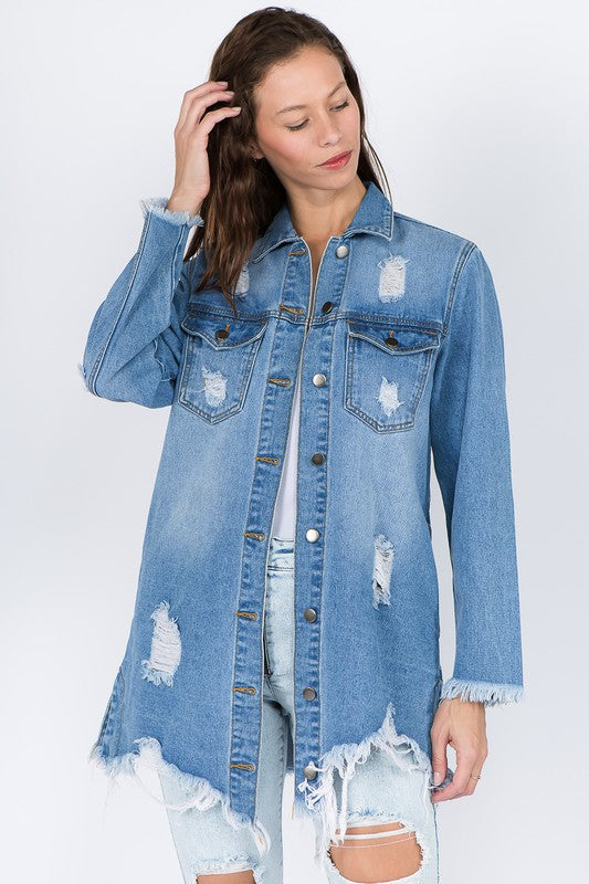 Distressed Denim Shirt Jacket - Final Sale*