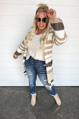 Striped Chunky Knit Full Body Cardigan with Bell Sleeves - Final Sale