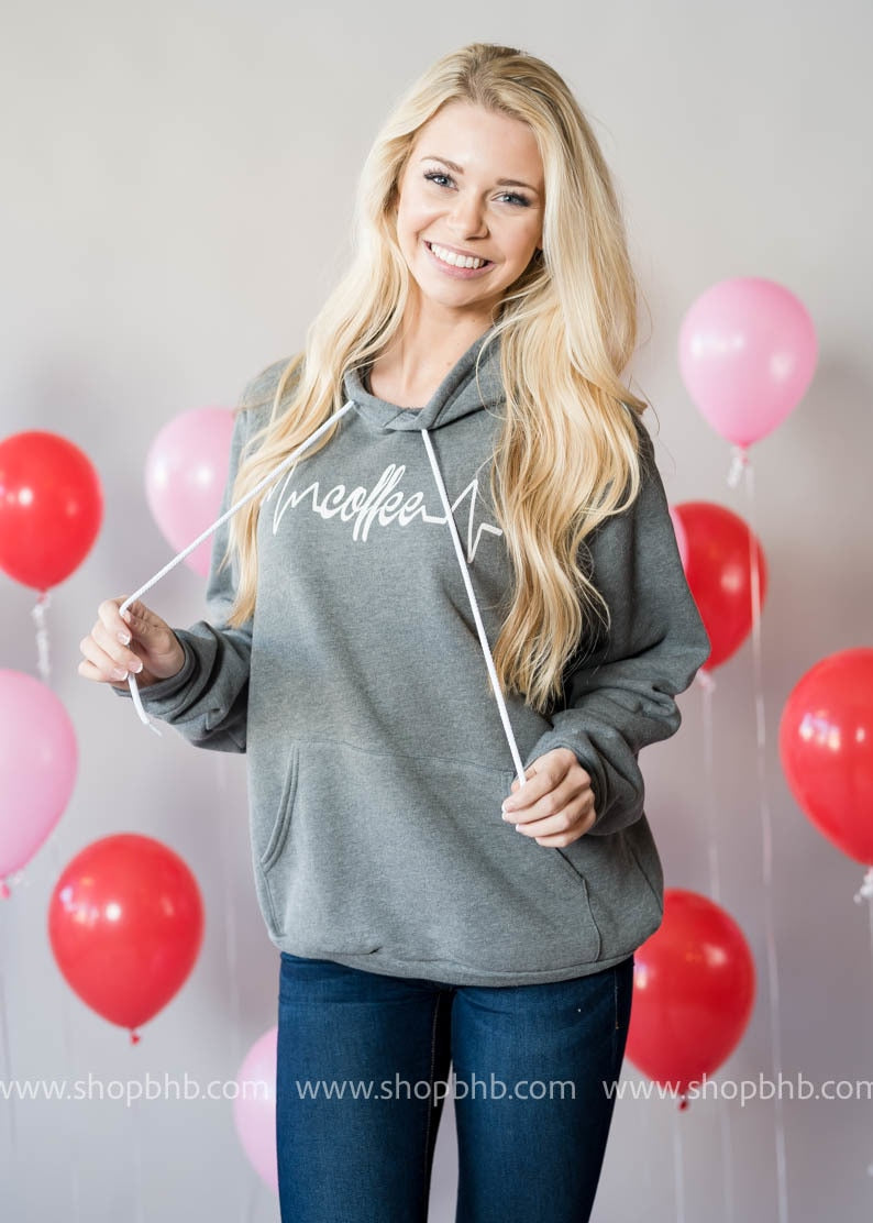 Coffee Is My Lifeline Hoodie | Gray - BAD HABIT BOUTIQUE 