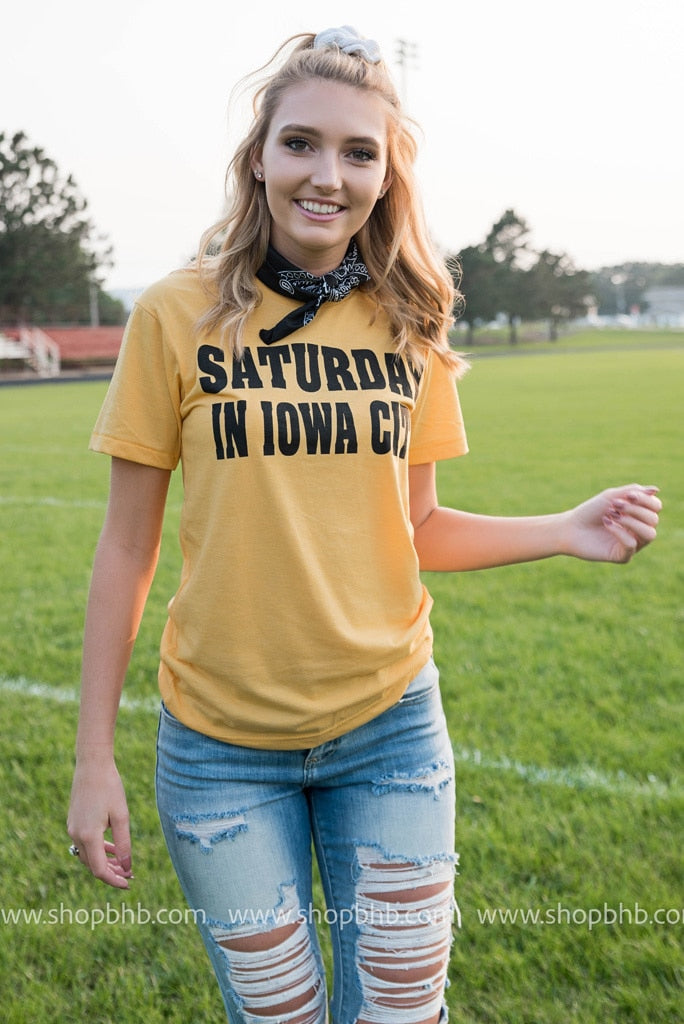 Saturday in Iowa City Tshirt | Yellow - BAD HABIT BOUTIQUE 