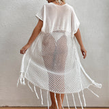 Sexy Fringe Cut Out Crocheted Cover Up