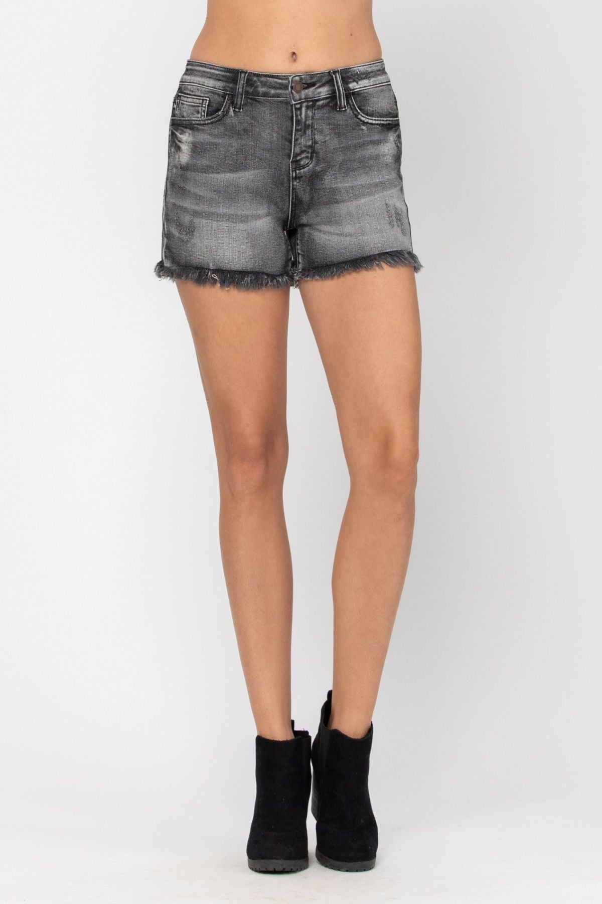 Judy Blue Mid-Rise Fray Hem Cut-Off Denim Shorts