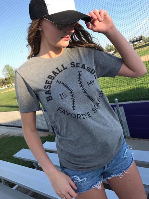 Baseball Season is my Favorite Season Gray Basic Tshirt - BAD HABIT BOUTIQUE 