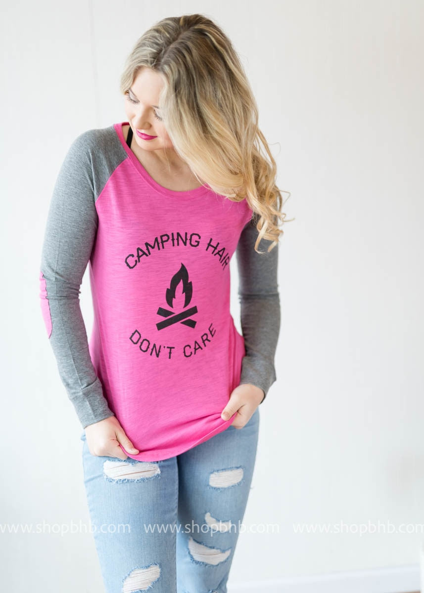 Camp Hair Dont Care Elbow Patch Top - BAD HABIT BOUTIQUE 