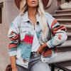 Retro Long-Sleeved Colorblock Denim Jackets With Pocket