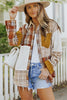 Orange Plaid Color Block Patchwork Shirt Jacket With Pocket