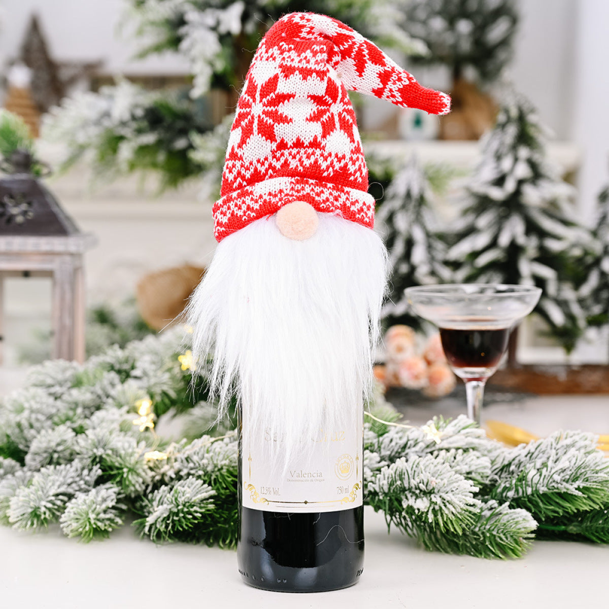 Christmas Gnome Knitted Wine Bottle Cap Decoration