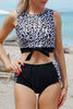 Leopard Patchwork Tie Knot High Waist Bikini Swimsuit