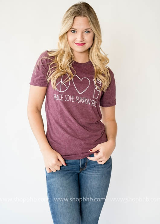 Peace, Love, Pumpkin Spice T-shirt - BAD HABIT BOUTIQUE 