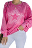 Rose Rhinestone Star Graphic Mineral Wash Sweatshirt