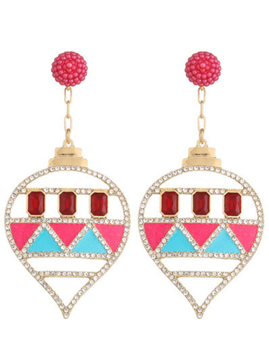 Teardrop-Shape Rhinestone Enamel Dangle Earring