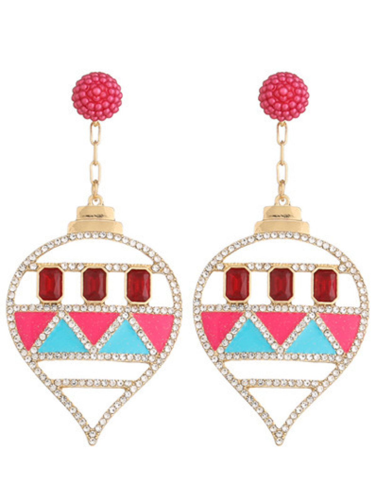 Teardrop-Shape Rhinestone Enamel Dangle Earring