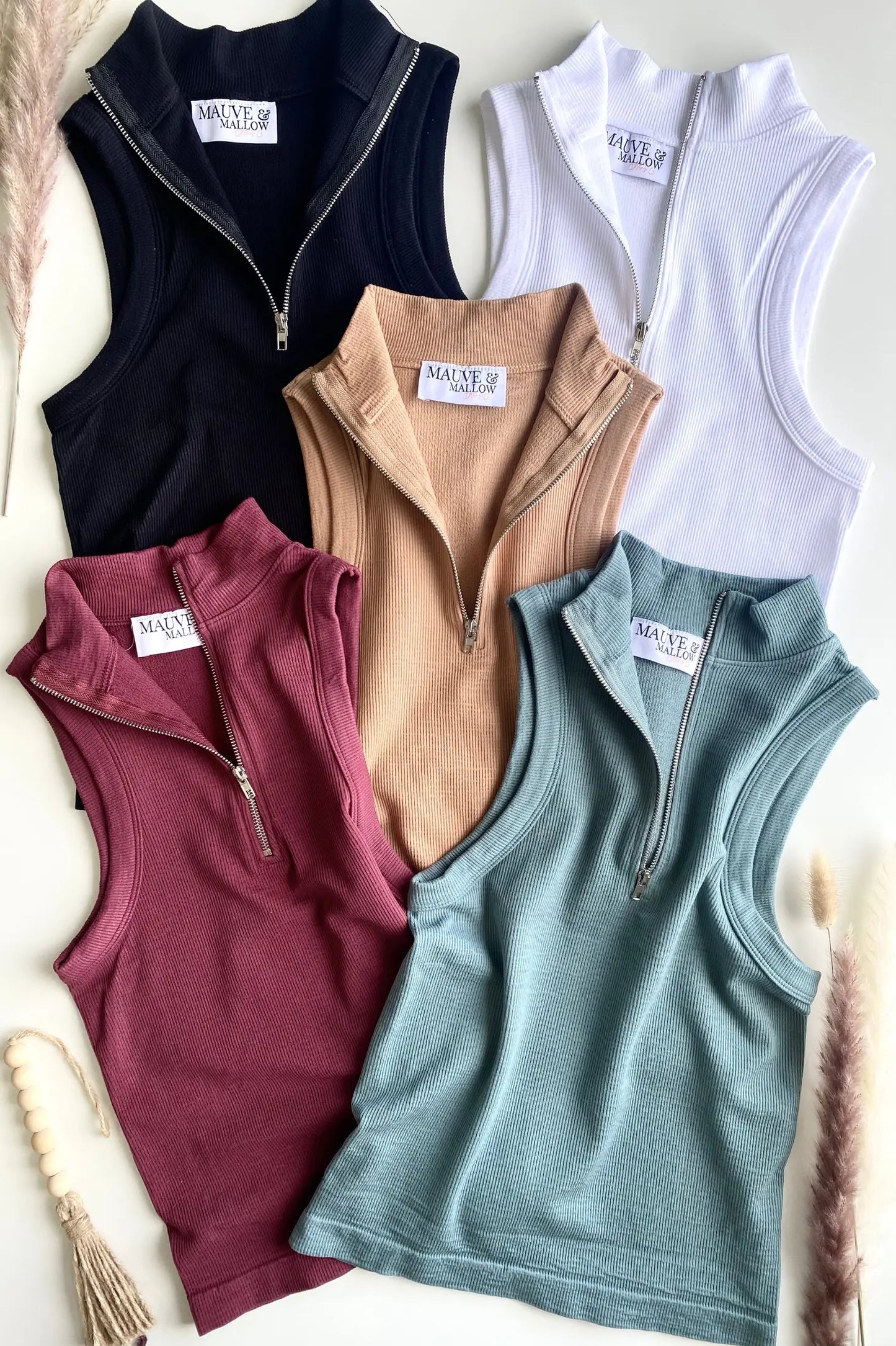 Reversible Zip Up Ribbed Mock Neck Tank