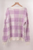 Crew Neck Long Sleeve Plaid Knit Sweater